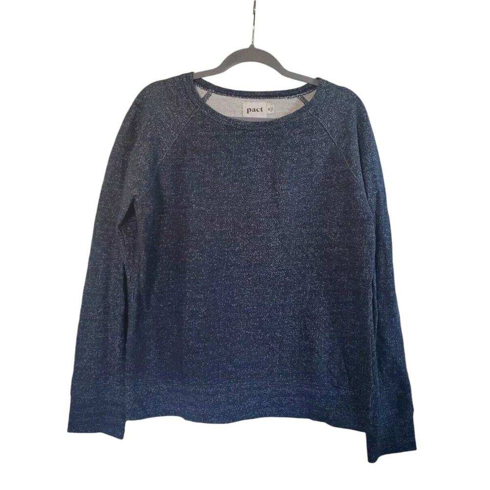 Pact Blue Knit Organic Cotton Long Sleeve Marled Sweatshirt, Women's Medium